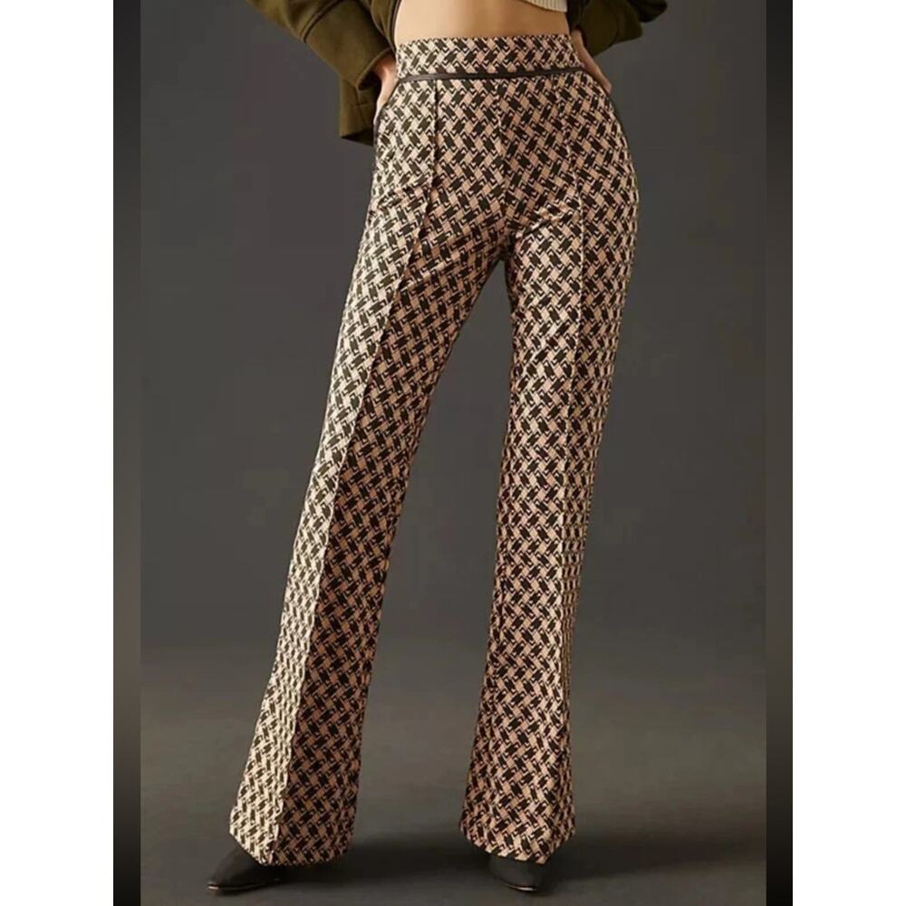 NWT Anthropologie Maeve High-Rise Ponte Flare Pants Size 10 Tan Black‎ - Picture 2 of 11